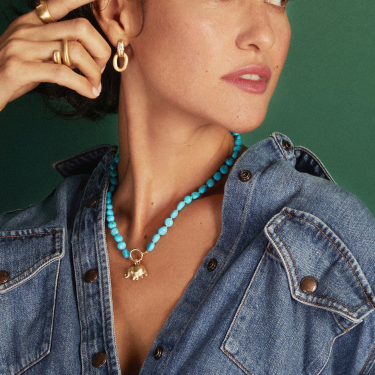 Turquoise Beaded Necklace With Charm Holder Elizabeth Moore
