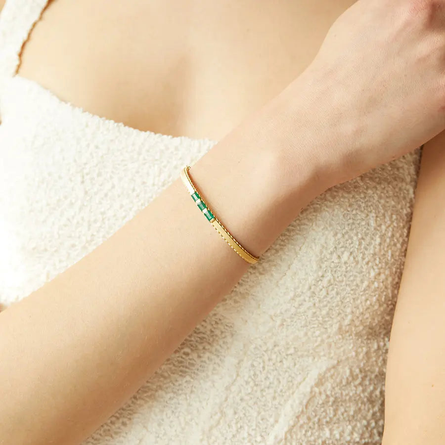 Elizabeth Moore Three In A Row Emerald Bangle on Model