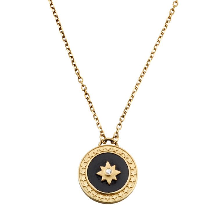 Black Onyx Diamond Star Pendant Necklace on a 14K Yellow Gold Chain - Celestial Collection - Luxury Handcrafted Jewelry