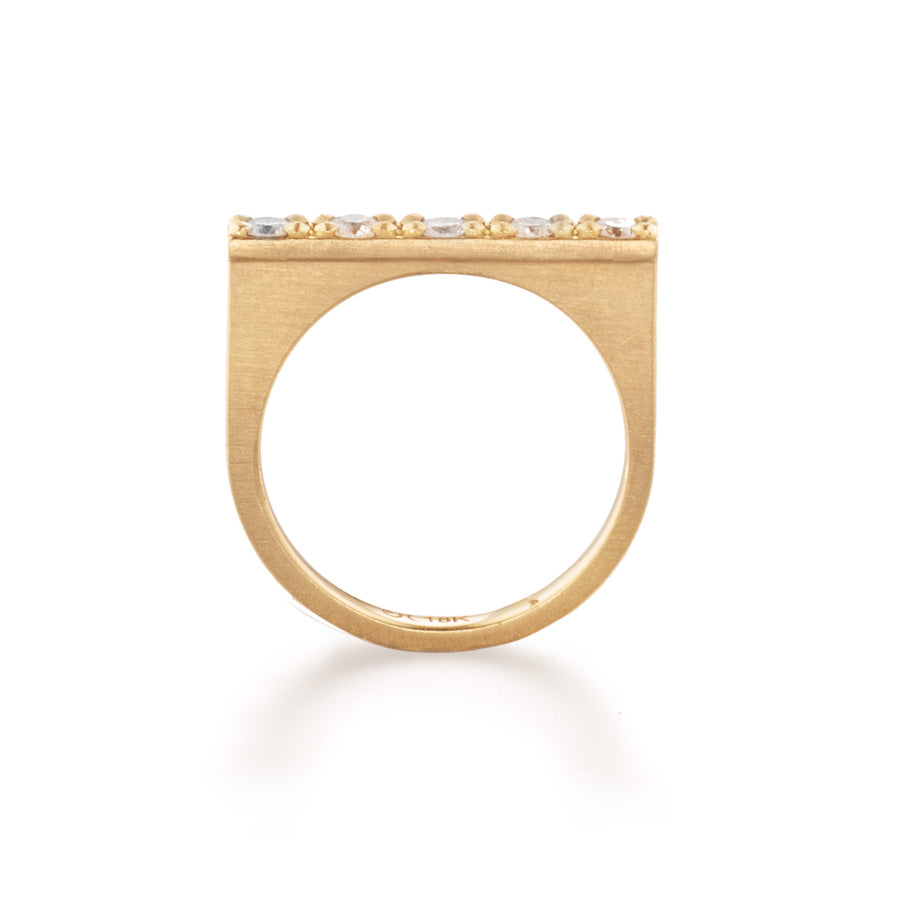 Diamond Ring, Stackable 5 Diamond Ring, Ethical Diamonds, Gold Chain Luxury Bar Ring, Music Symbolism Jewelry, Sustainable and Ethical Materials and Production - Handcrafted in NYC - Elizabeth Moore Fine Jewelry