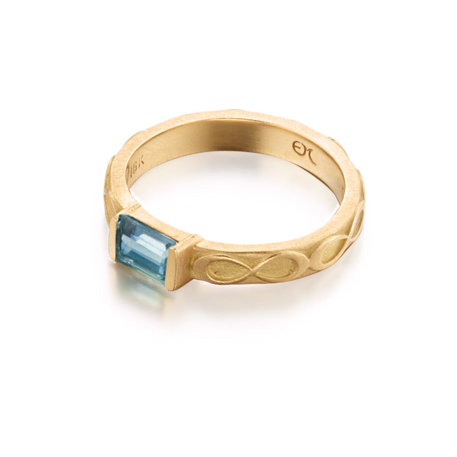 Gold Ring with Aquamarine Stone with Infinity Motif - Elizabeth Moore: Ethically sourced stones and recycled Gold- Infinity Collection Recycled 18K Gold - Luxury Jewelry Handcrafted in NYC