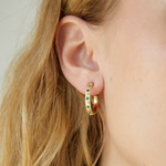 Elizabeth Moore Fine Jewelry Celestial Collection Emeralds Star Hoops on Model